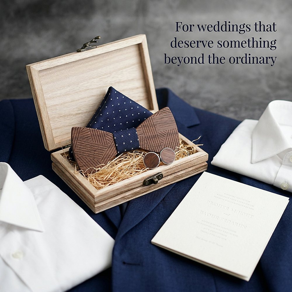 T221 T221  Solid Grain Bow Tie Set, Walnut — view 9