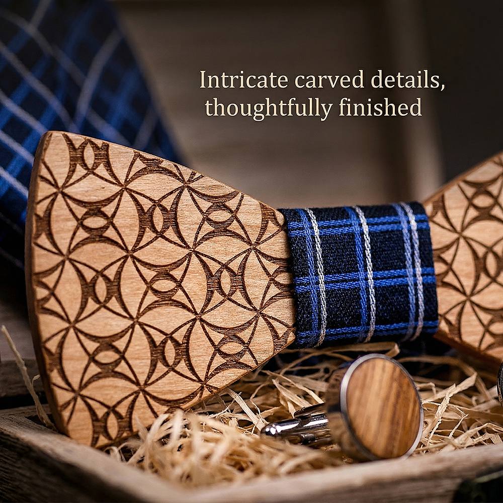 T222 T222  Grid Lattice Cutout Bow Tie Set, Walnut — view 2
