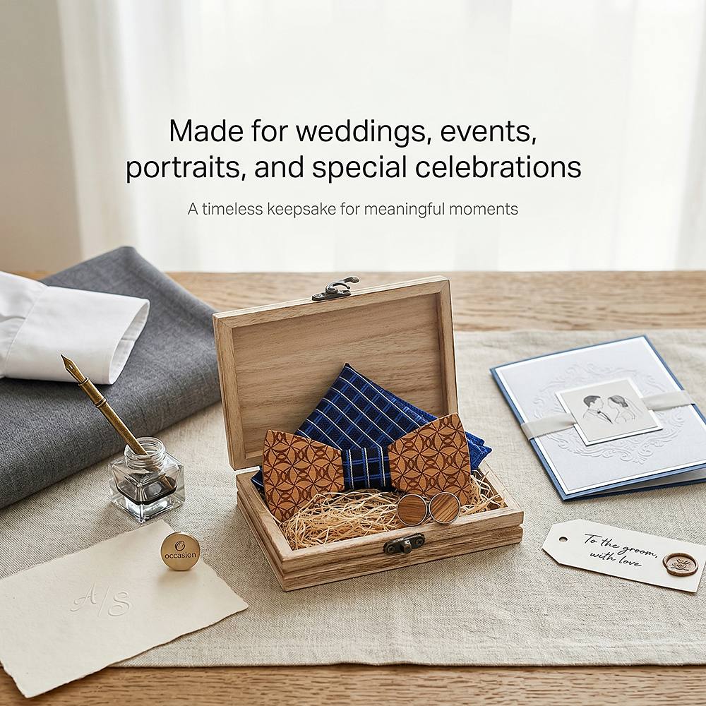 T222 T222  Grid Lattice Cutout Bow Tie Set, Walnut — view 3