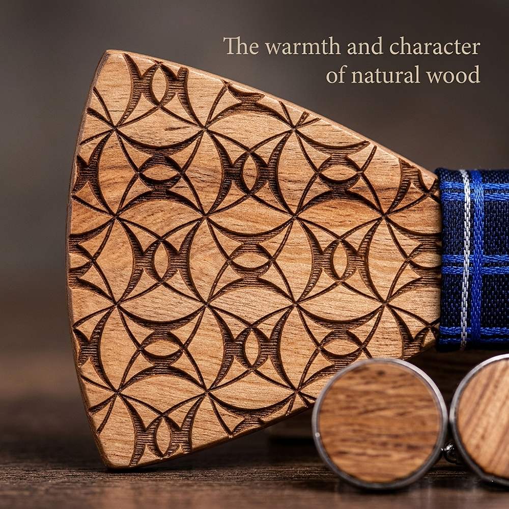 T222 T222  Grid Lattice Cutout Bow Tie Set, Walnut — view 4