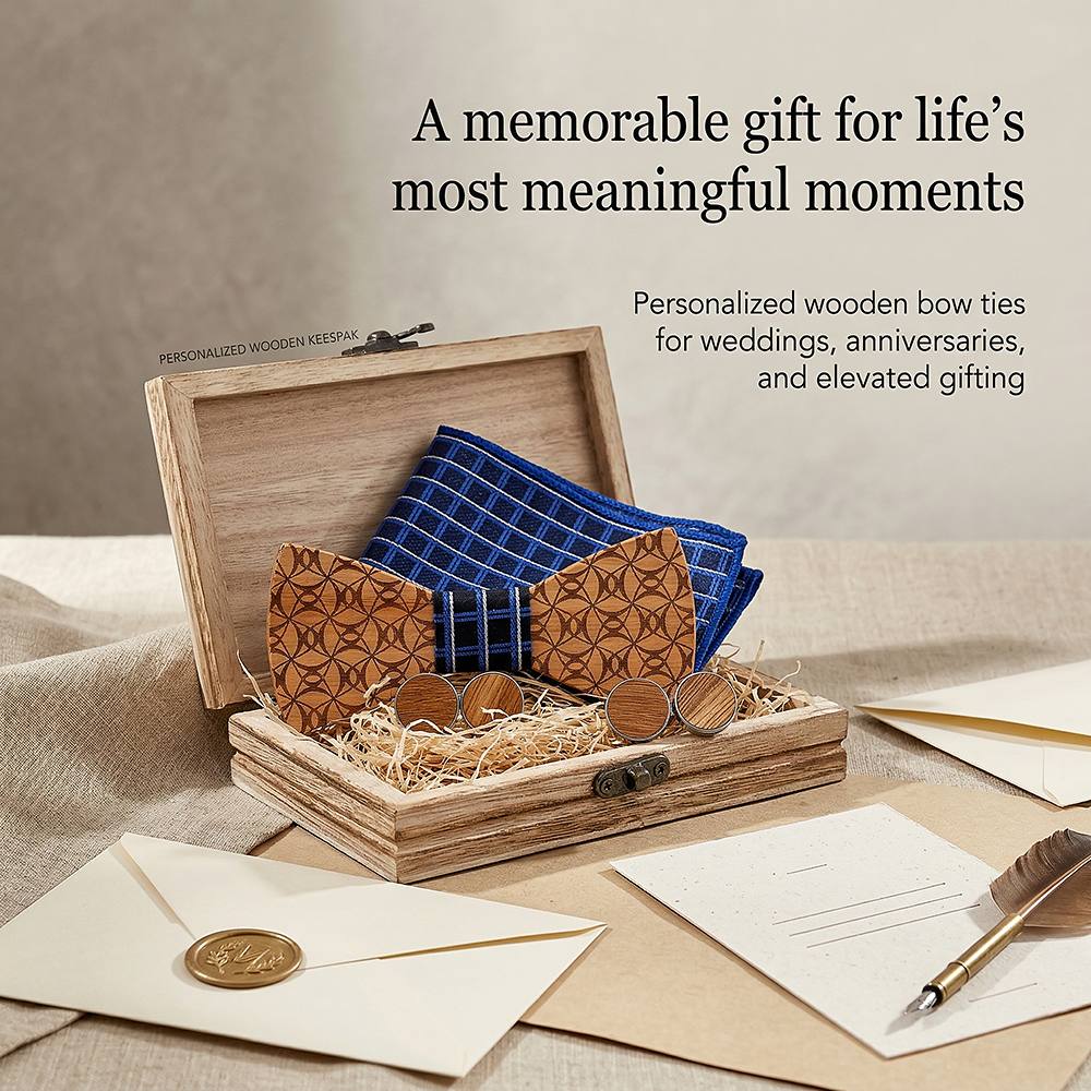 T222 T222  Grid Lattice Cutout Bow Tie Set, Walnut — view 5