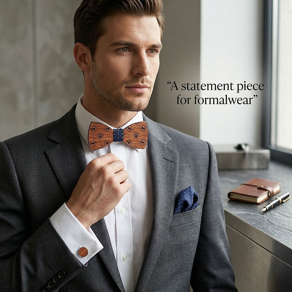 T223  Dot Cutout Bow Tie Set, Walnut