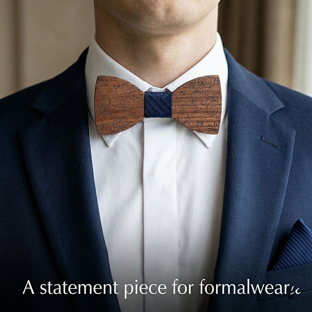 T224  Solid Grain Bow Tie Set, Walnut