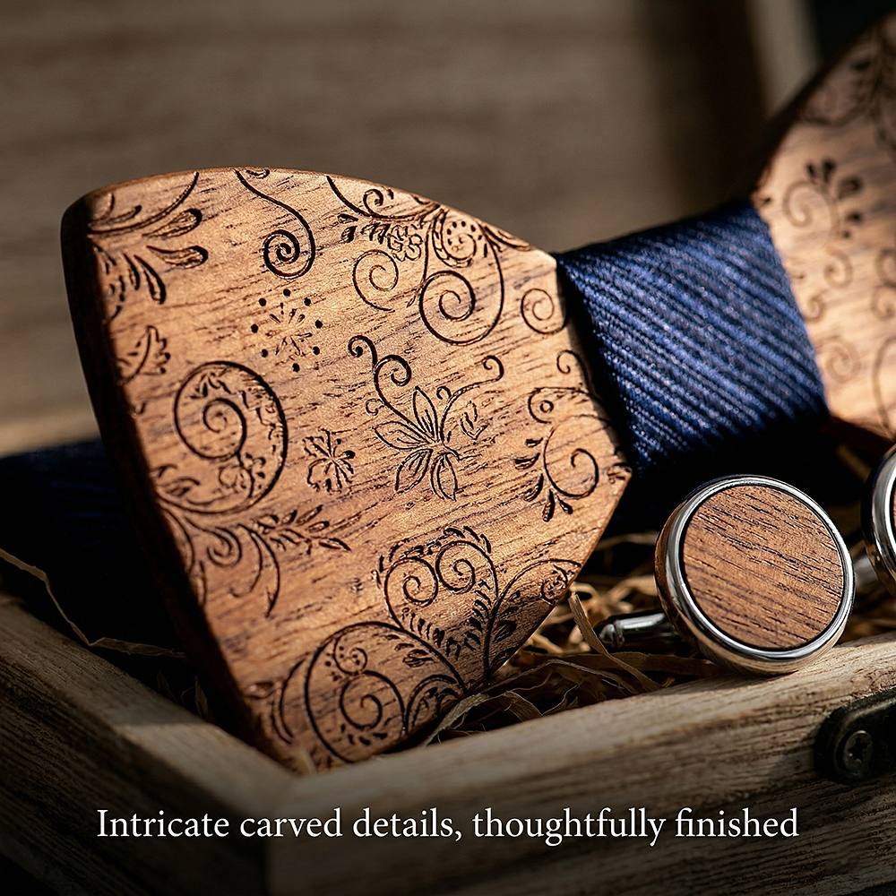 T224 T224  Solid Grain Bow Tie Set, Walnut — view 2