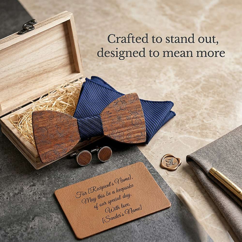 T224 T224  Solid Grain Bow Tie Set, Walnut — view 6