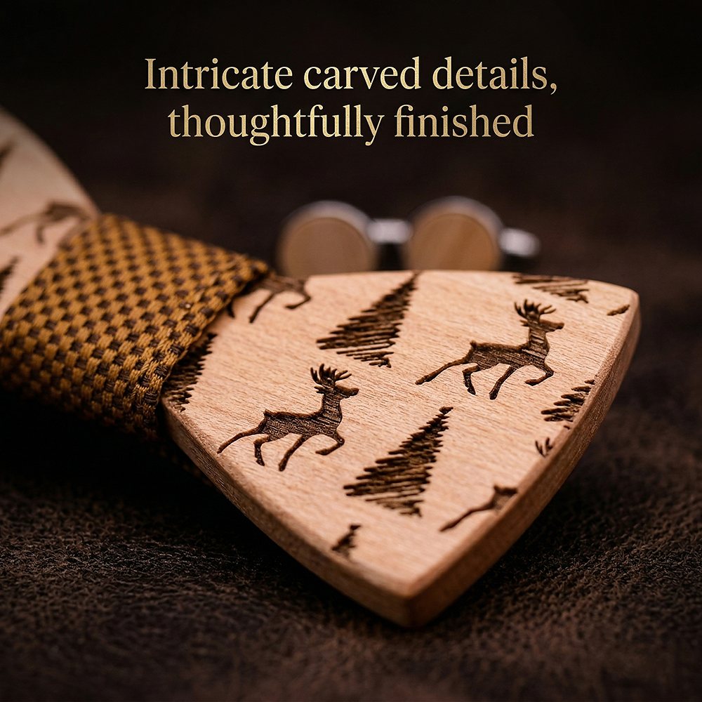 T227 T227  Deer & Pine Cutout Bow Tie Set, Maple — view 2