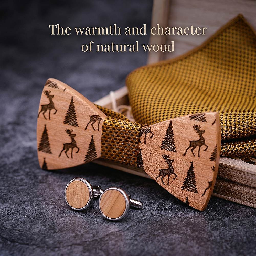 T227 T227  Deer & Pine Cutout Bow Tie Set, Maple — view 4
