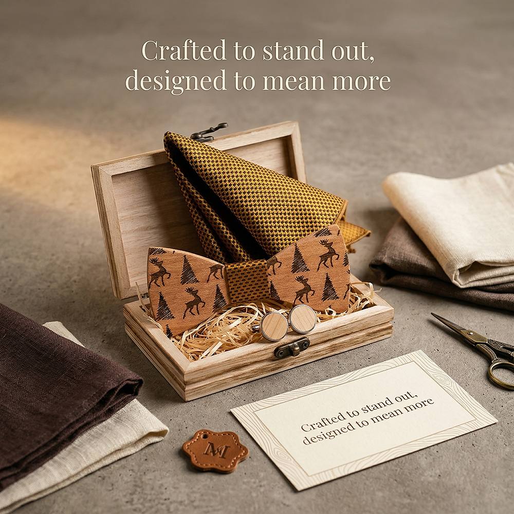 T227 T227  Deer & Pine Cutout Bow Tie Set, Maple — view 6