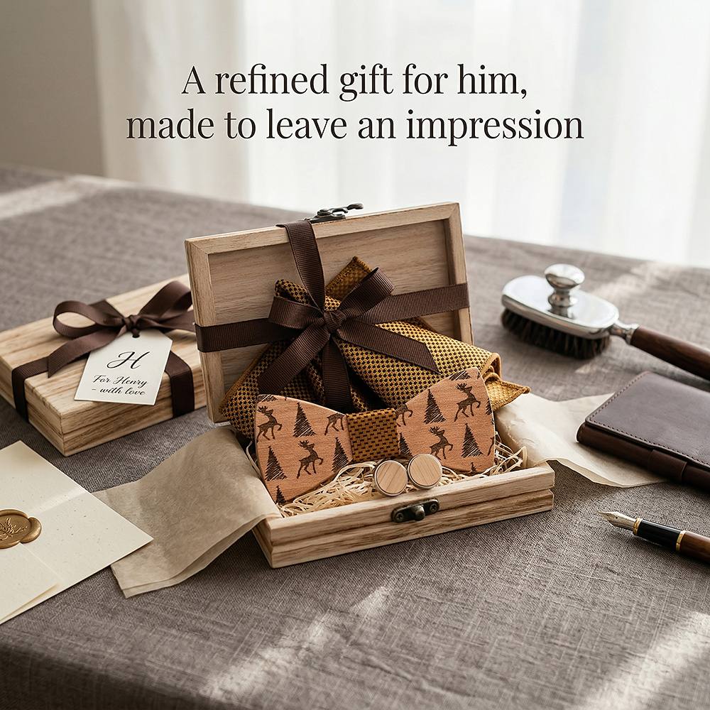 T227 T227  Deer & Pine Cutout Bow Tie Set, Maple — view 8