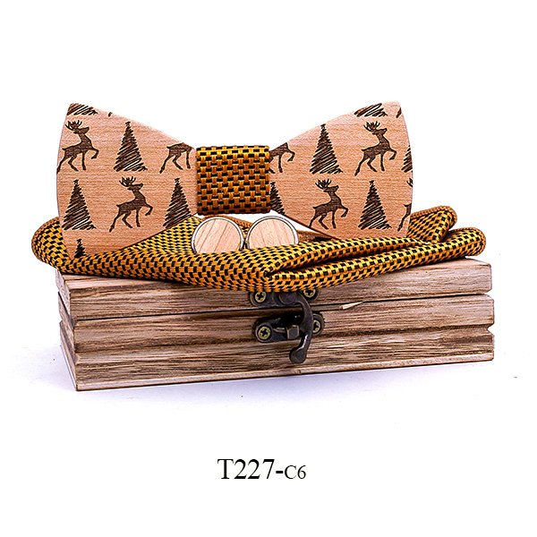 T227 T227  Deer & Pine Cutout Bow Tie Set, Maple — colour C6