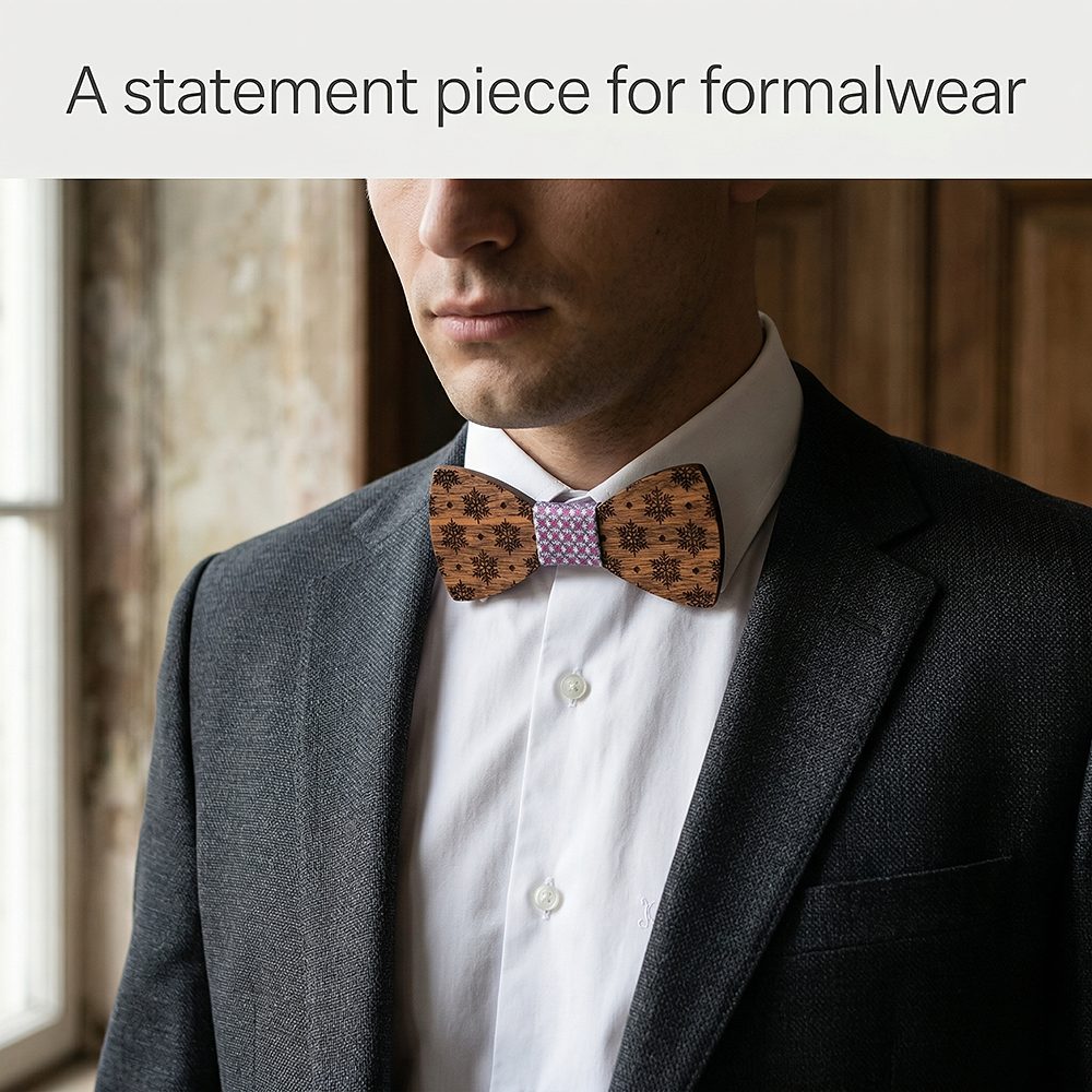 T228  Snowflake Cutout Bow Tie Set, Walnut