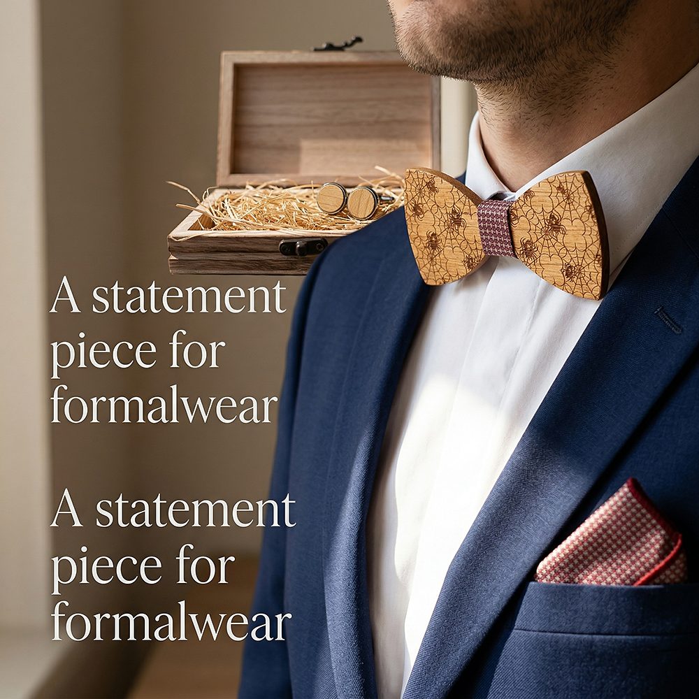 T229  Solid Grain Bow Tie Set, Walnut