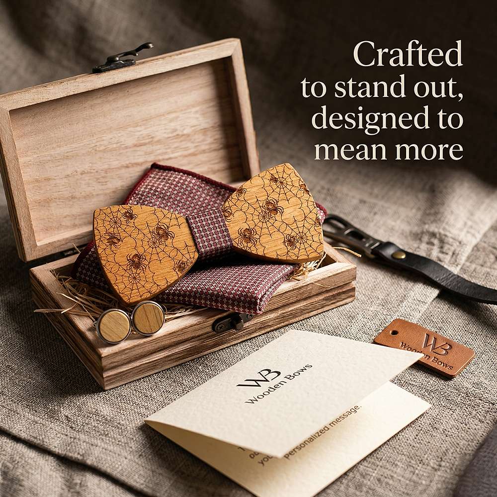 T229 T229  Solid Grain Bow Tie Set, Walnut — view 7