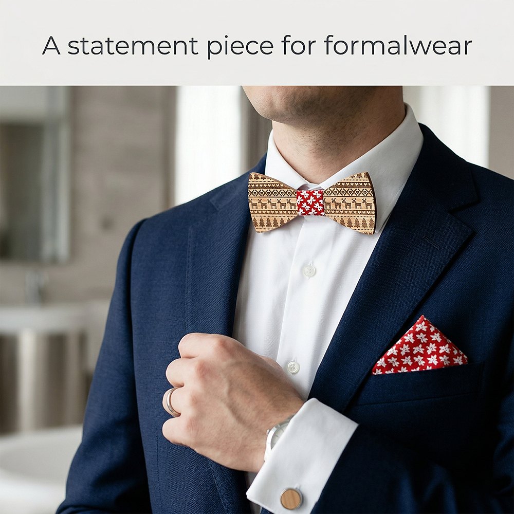 T230  Tribal Geometric Engraving Bow Tie Set, Maple
