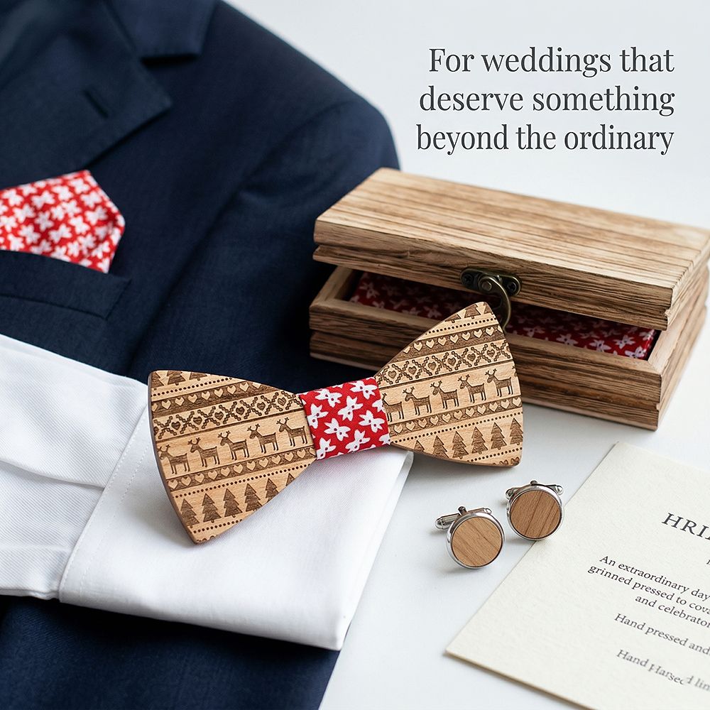 T230 T230  Tribal Geometric Engraving Bow Tie Set, Maple — view 10