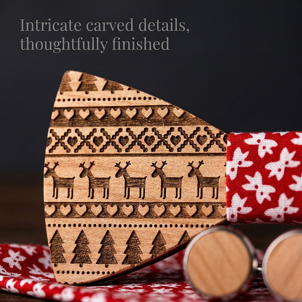 T230 T230  Tribal Geometric Engraving Bow Tie Set, Maple — view 2