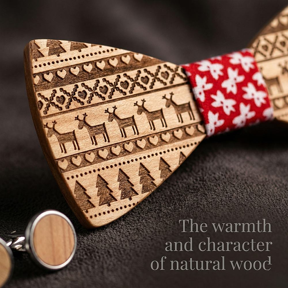 T230 T230  Tribal Geometric Engraving Bow Tie Set, Maple — view 4