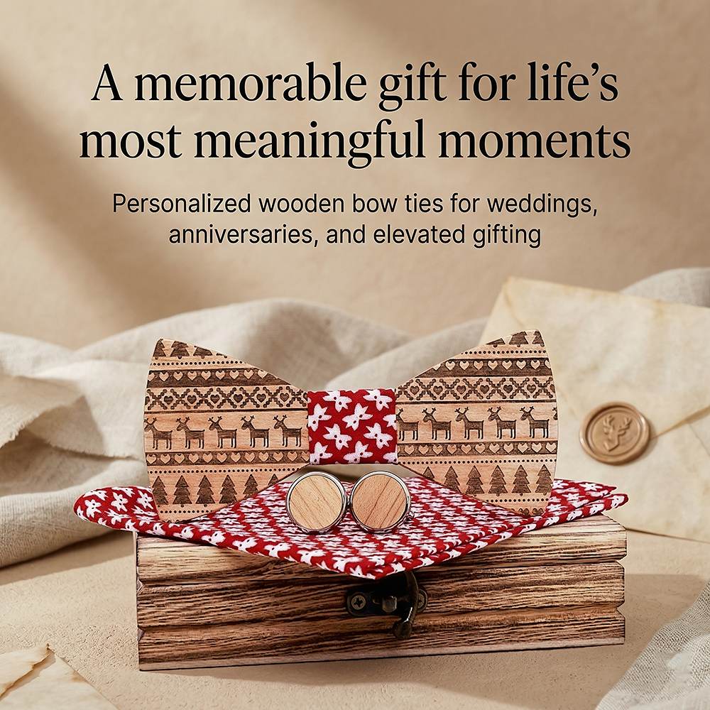 T230 T230  Tribal Geometric Engraving Bow Tie Set, Maple — view 5