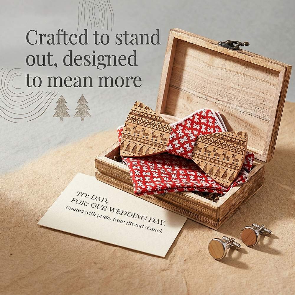 T230 T230  Tribal Geometric Engraving Bow Tie Set, Maple — view 7