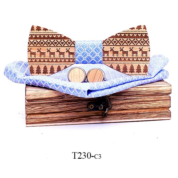 T230 T230  Tribal Geometric Engraving Bow Tie Set, Maple — colour C3
