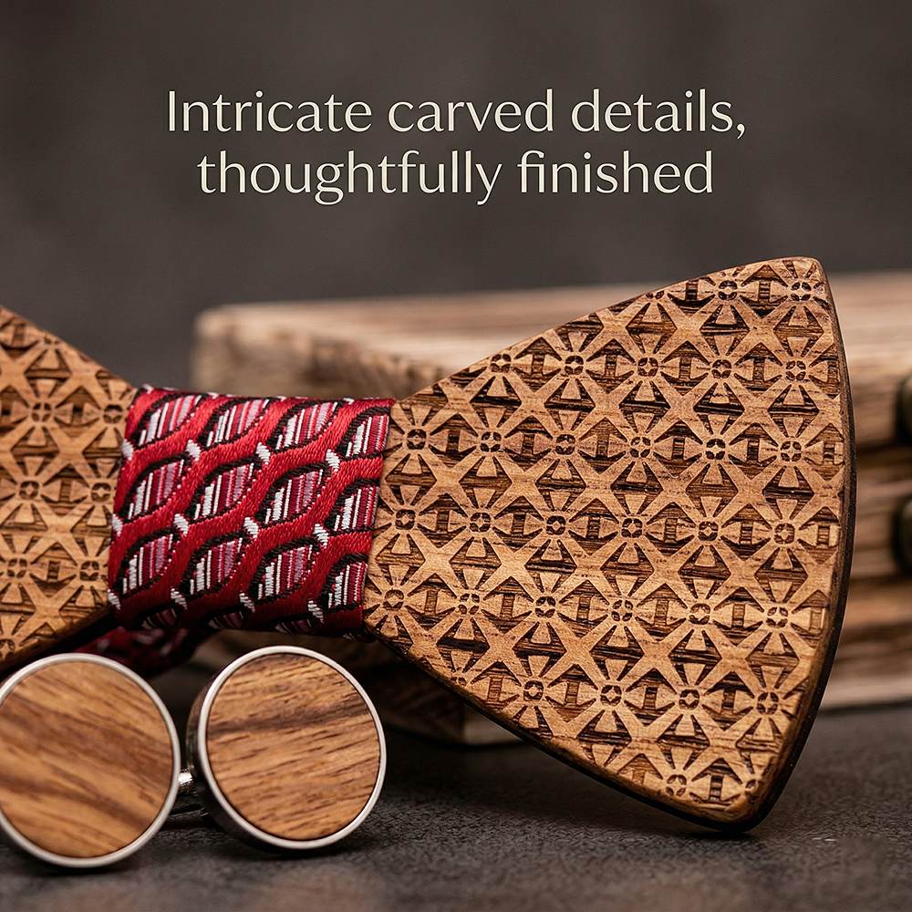 T231 T231  Basket Weave Engraving Bow Tie Set, Walnut — view 2