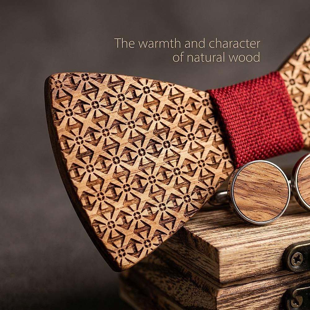 T231 T231  Basket Weave Engraving Bow Tie Set, Walnut — view 4