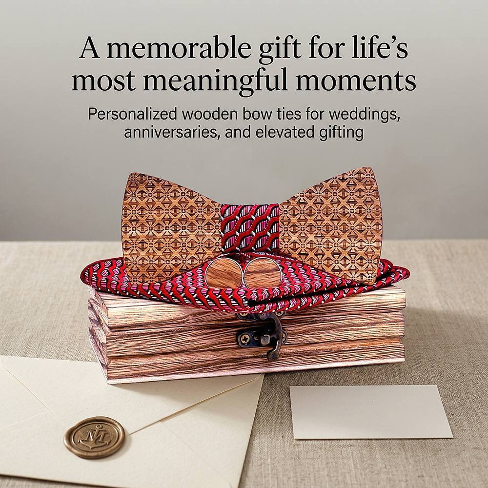 T231 T231  Basket Weave Engraving Bow Tie Set, Walnut — view 5