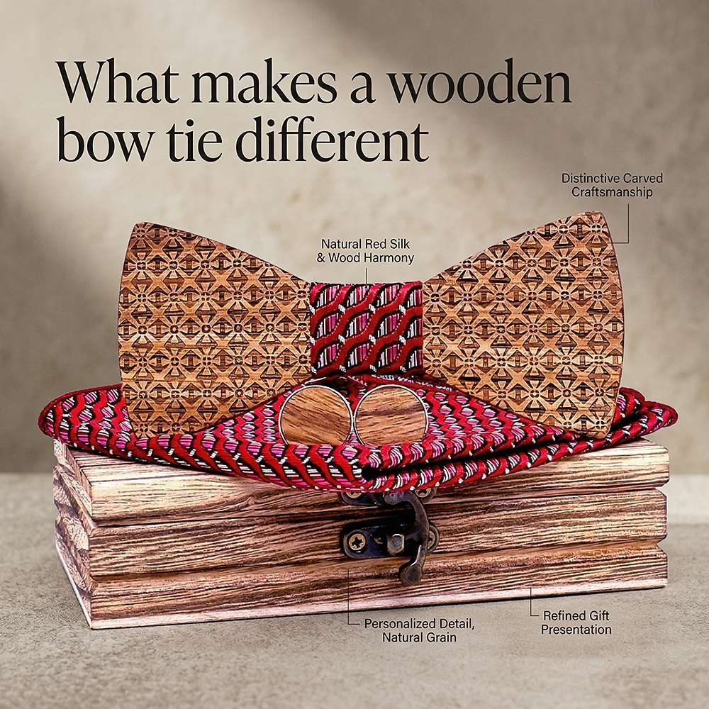 T231 T231  Basket Weave Engraving Bow Tie Set, Walnut — view 6