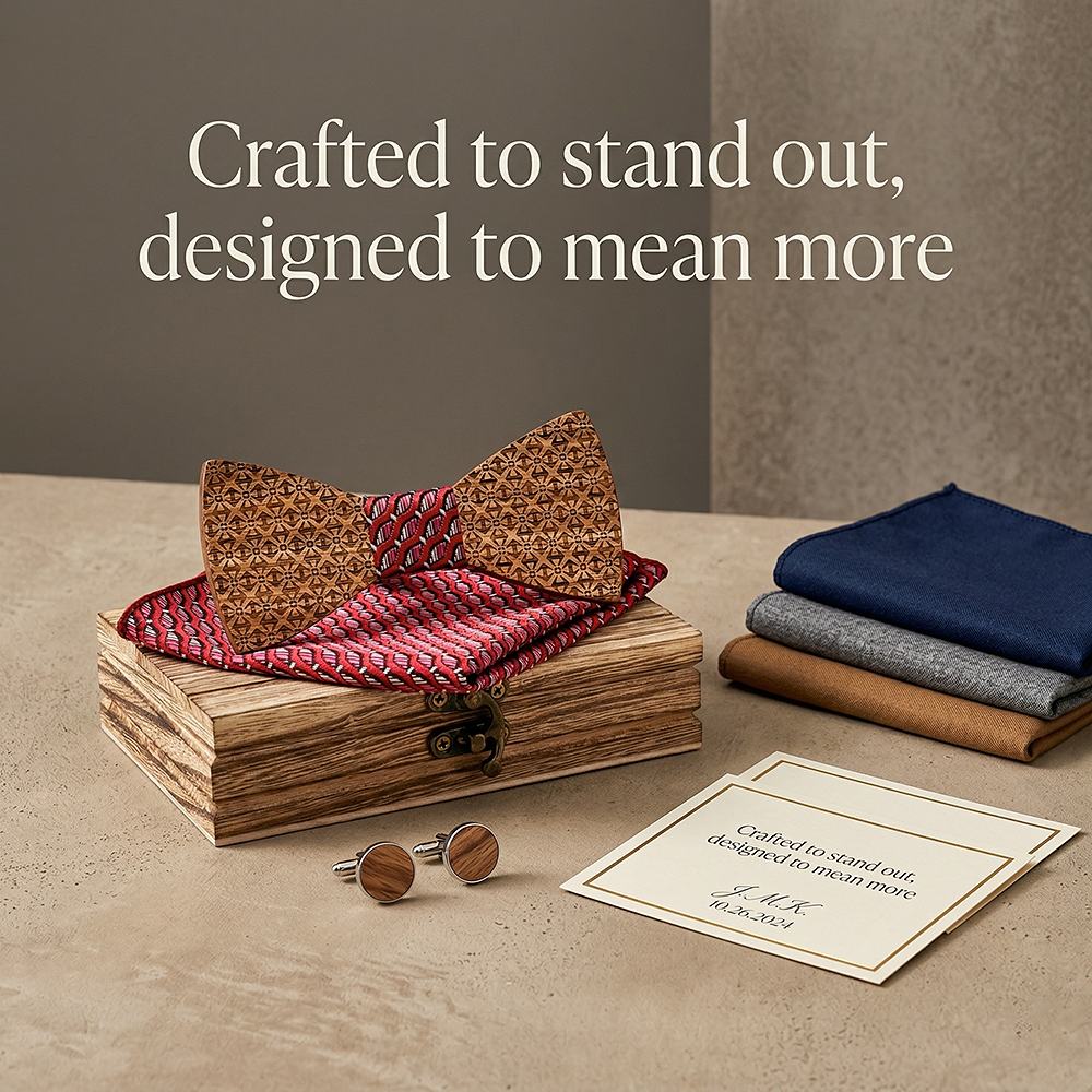 T231 T231  Basket Weave Engraving Bow Tie Set, Walnut — view 7