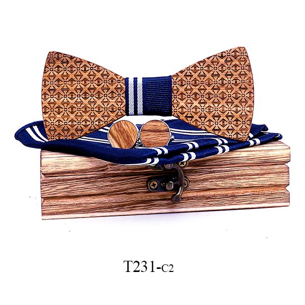 T231 T231  Basket Weave Engraving Bow Tie Set, Walnut — colour C2
