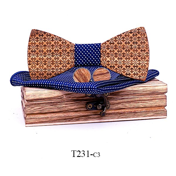 T231 T231  Basket Weave Engraving Bow Tie Set, Walnut — colour C3