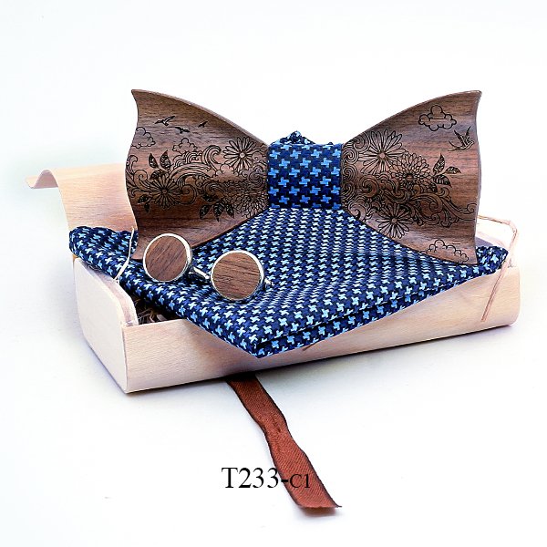 T233 T233  Engraved Flower Bow Tie Set, Maple — colour C1