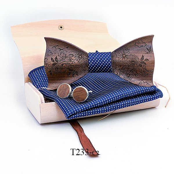 T233 T233  Engraved Flower Bow Tie Set, Maple — colour C2