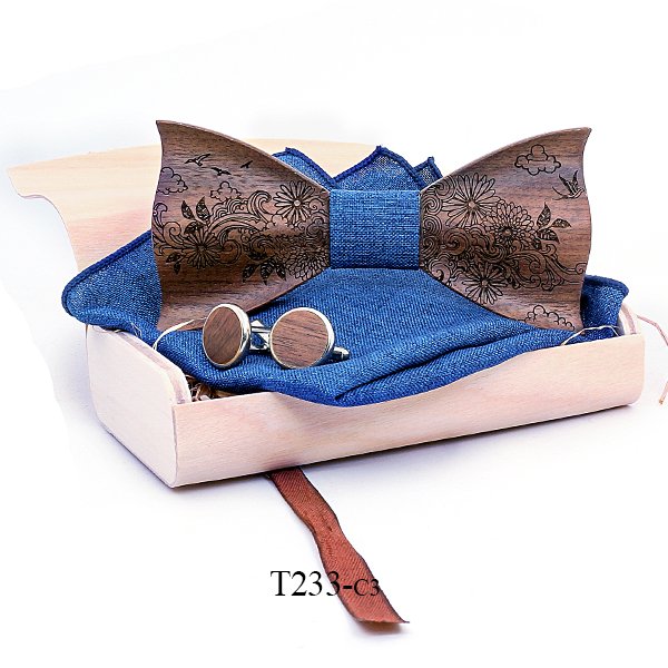 T233 T233  Engraved Flower Bow Tie Set, Maple — colour C3