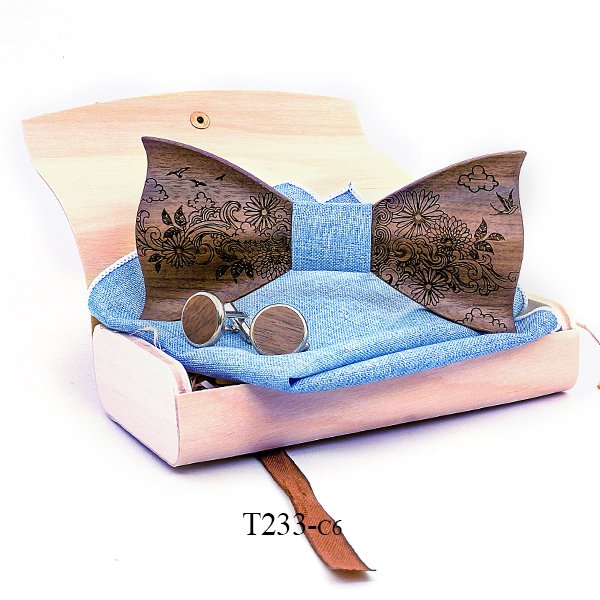 T233 T233  Engraved Flower Bow Tie Set, Maple — colour C6