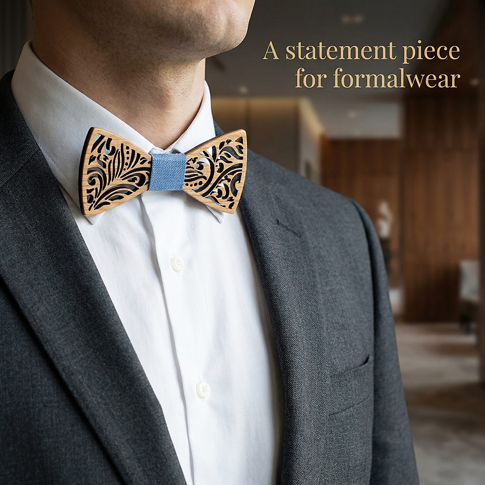 T235  Floral Scroll Cutout Bow Tie Set, Walnut
