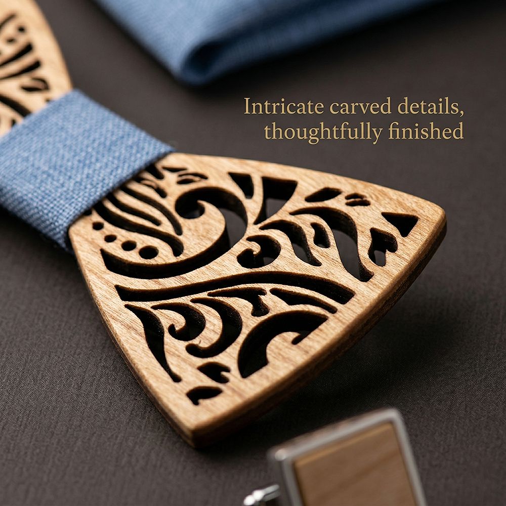 T235 T235  Floral Scroll Cutout Bow Tie Set, Walnut — view 2