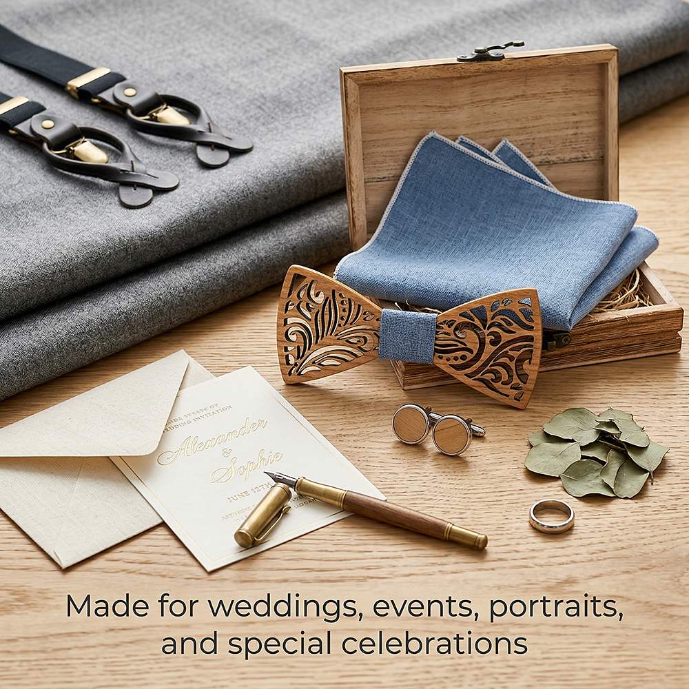 T235 T235  Floral Scroll Cutout Bow Tie Set, Walnut — view 3