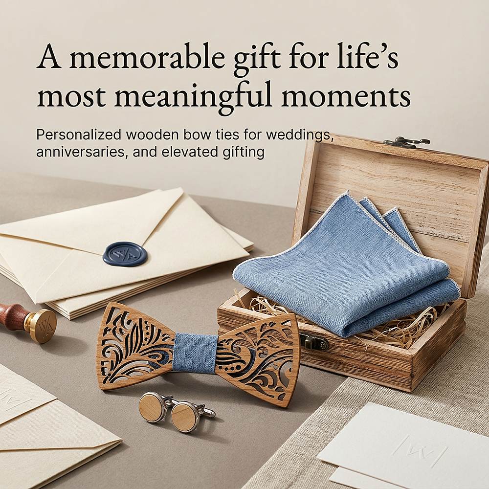 T235 T235  Floral Scroll Cutout Bow Tie Set, Walnut — view 5