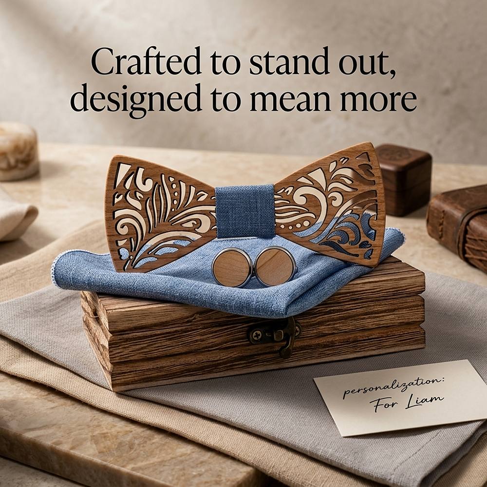 T235 T235  Floral Scroll Cutout Bow Tie Set, Walnut — view 6