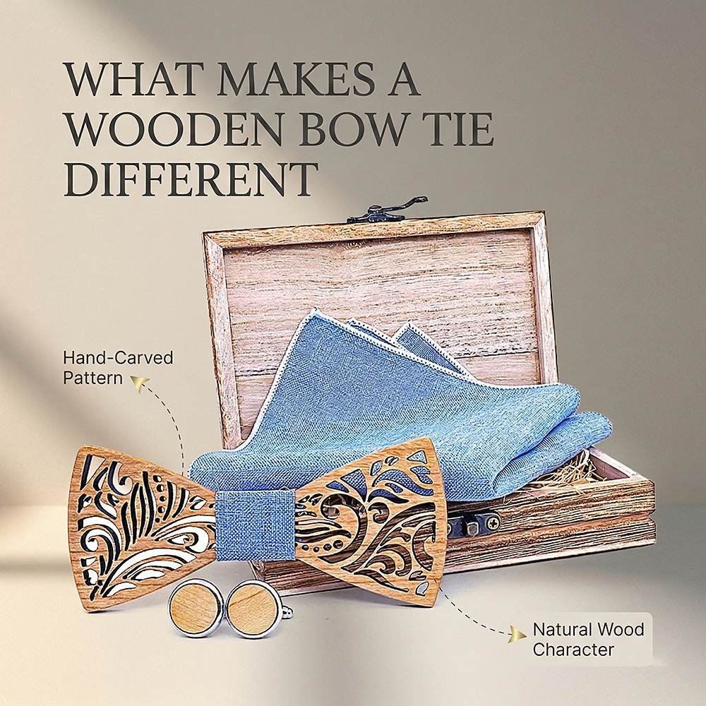 T235 T235  Floral Scroll Cutout Bow Tie Set, Walnut — view 7