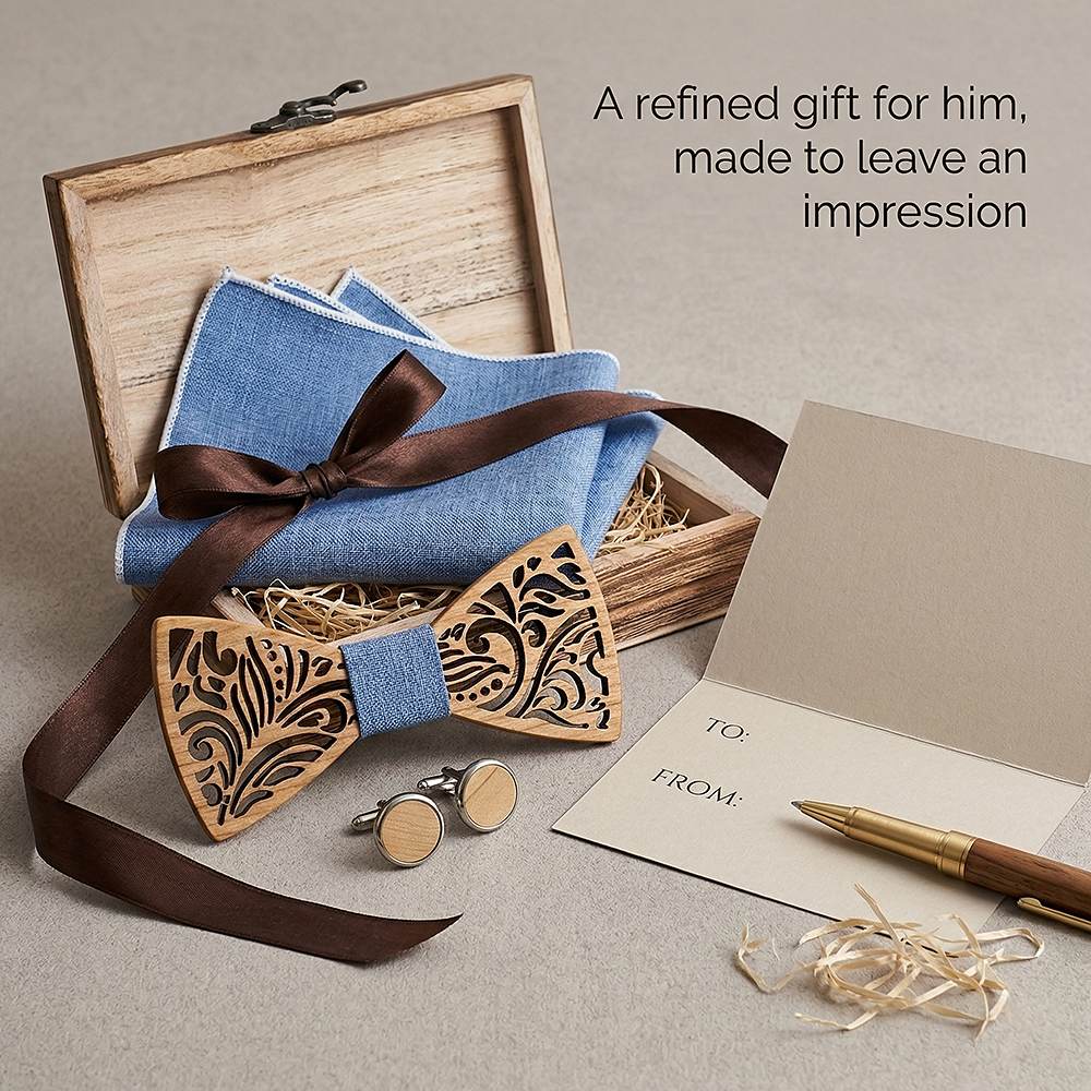 T235 T235  Floral Scroll Cutout Bow Tie Set, Walnut — view 8