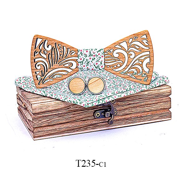 T235 T235  Floral Scroll Cutout Bow Tie Set, Walnut — colour C1