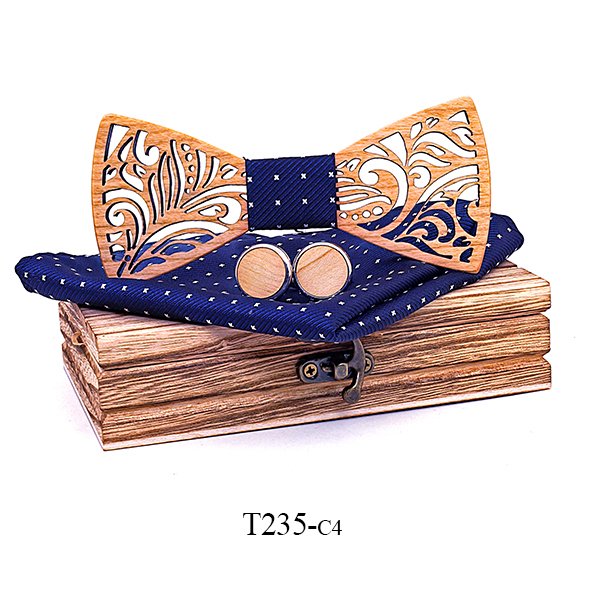 T235 T235  Floral Scroll Cutout Bow Tie Set, Walnut — colour C4