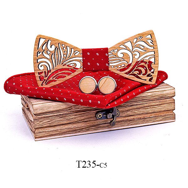 T235 T235  Floral Scroll Cutout Bow Tie Set, Walnut — colour C5