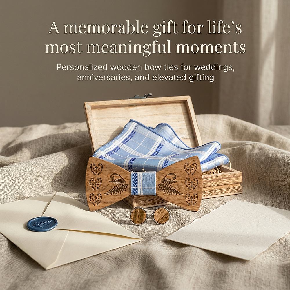 T236 T236  Heart & Fern Engraving Bow Tie Set, Walnut — view 5