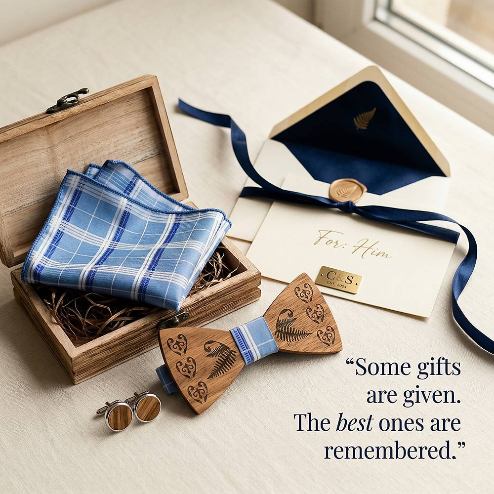 T236 T236  Heart & Fern Engraving Bow Tie Set, Walnut — view 6