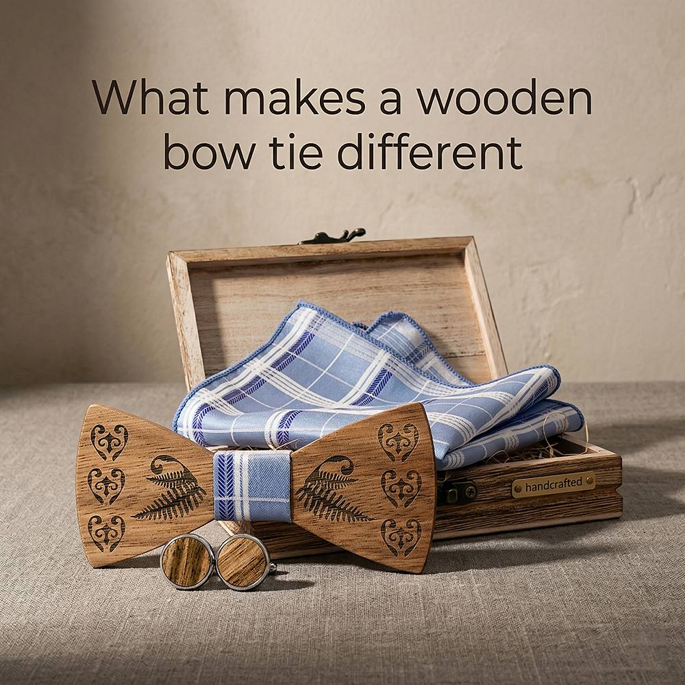 T236 T236  Heart & Fern Engraving Bow Tie Set, Walnut — view 7