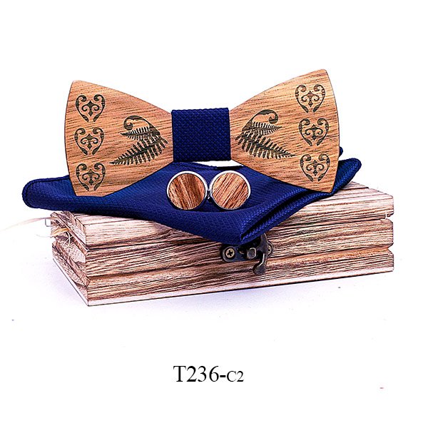T236 T236  Heart & Fern Engraving Bow Tie Set, Walnut — colour C2
