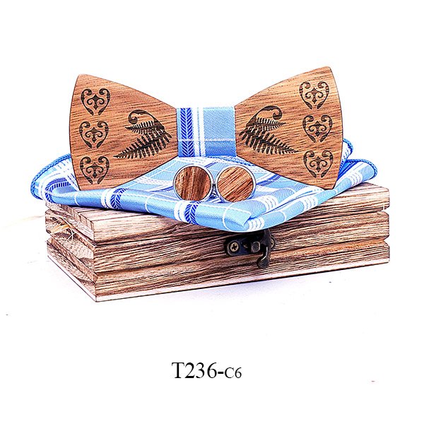 T236 T236  Heart & Fern Engraving Bow Tie Set, Walnut — colour C6